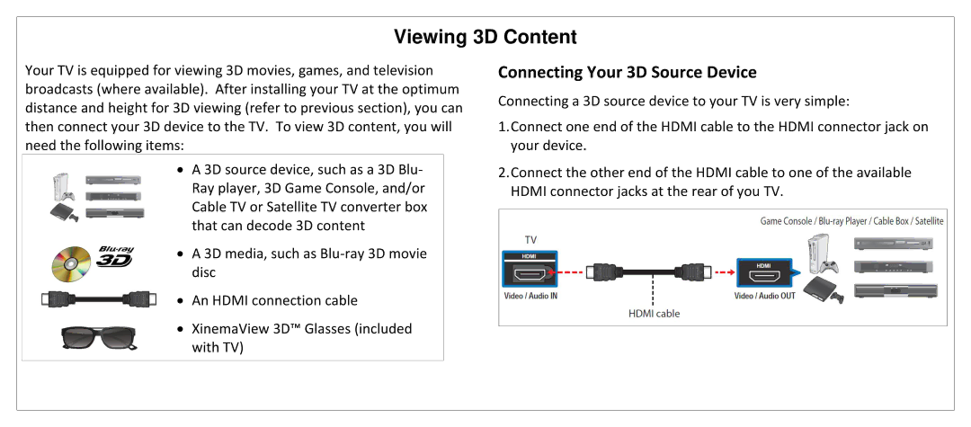 JVC SL42B-C manual Viewing 3D Content, Connecting Your 3D Source Device 