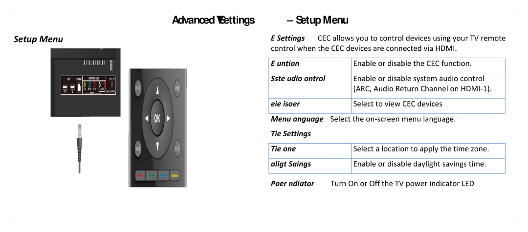 JVC SL42B-C manual Advanced TV Settings Setup Menu, CEC Function, System Audio Control, Device Discovery 