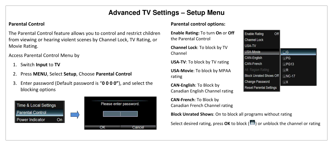 JVC SL42B-C manual Press MENU, Select Setup, Choose Parental Control, Parental control options 