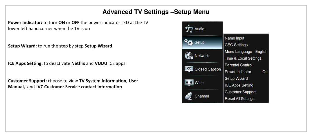 JVC SL42B-C manual Advanced TV Settings -Setup Menu 