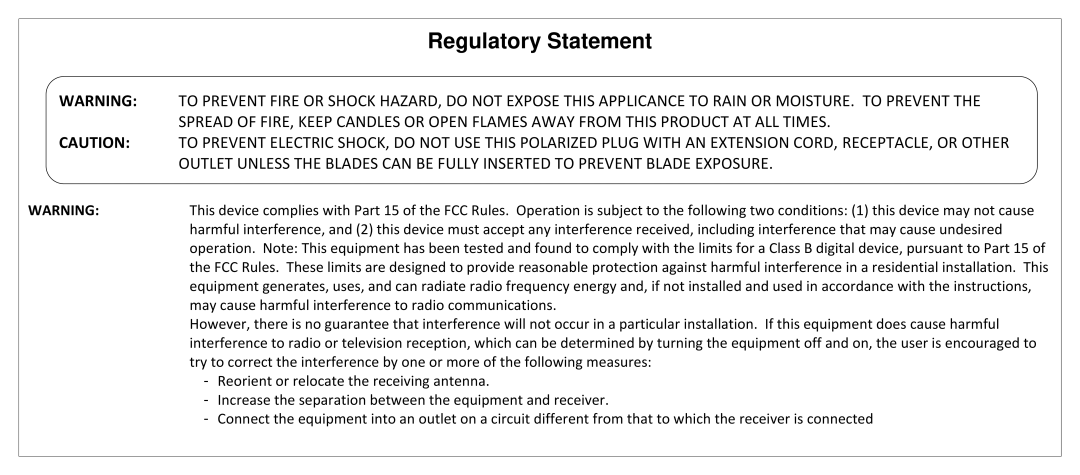 JVC SL42B-C manual Regulatory Statement 