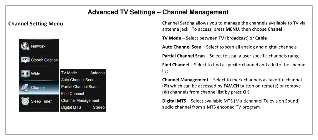 JVC SL42B-C manual Advanced TV Settings Channel Management, Channel Setting Menu 