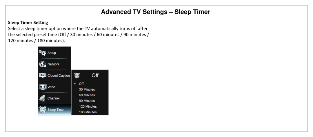 JVC SL42B-C manual Advanced TV Settings Sleep Timer, Sleep Timer Setting 