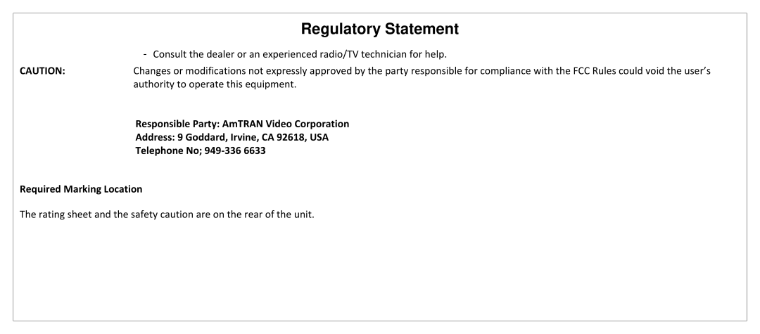 JVC SL42B-C manual Authority to operate this equipment 