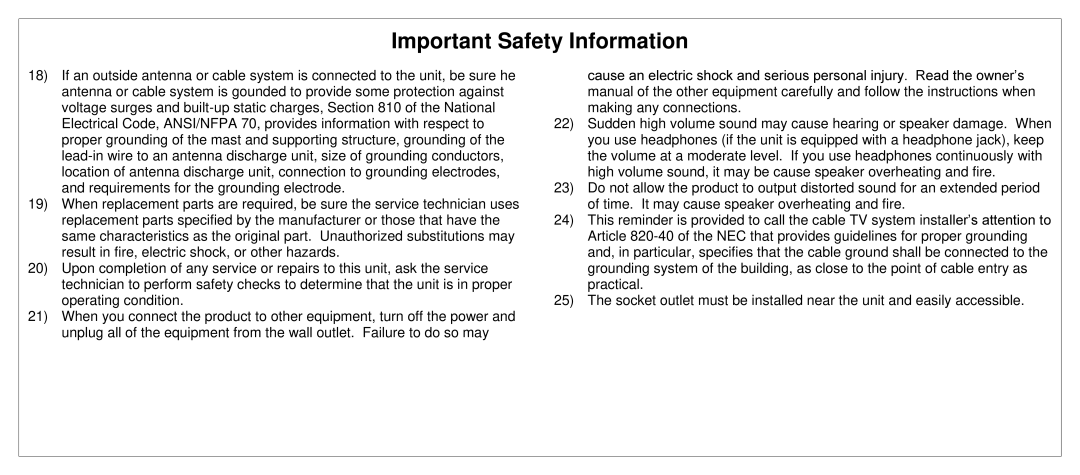 JVC SL42B-C manual Important Safety Information 