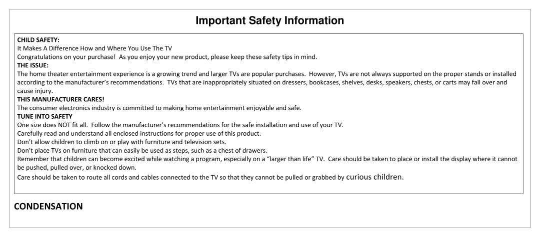 JVC SL42B-C manual Condensation 