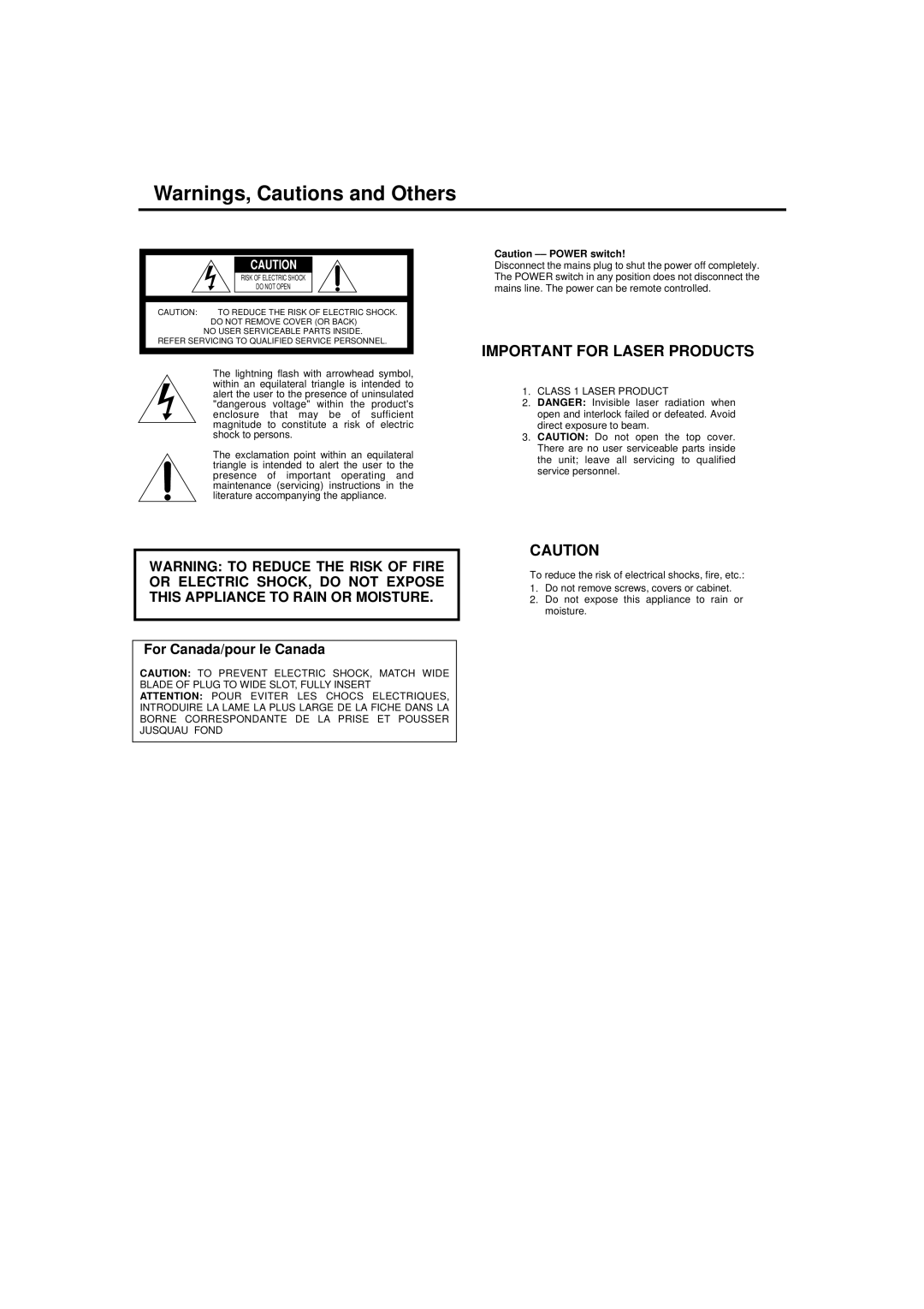 JVC SP-D302 manual Important for Laser Products 