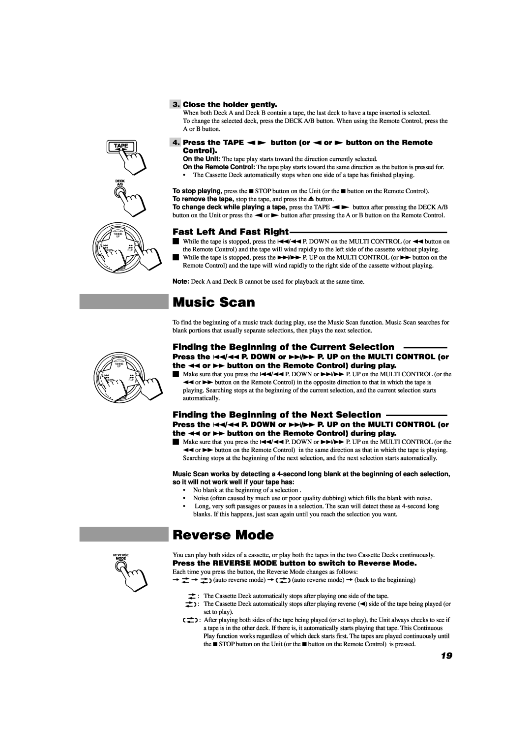 JVC SP-D302 manual Music Scan, Reverse Mode 