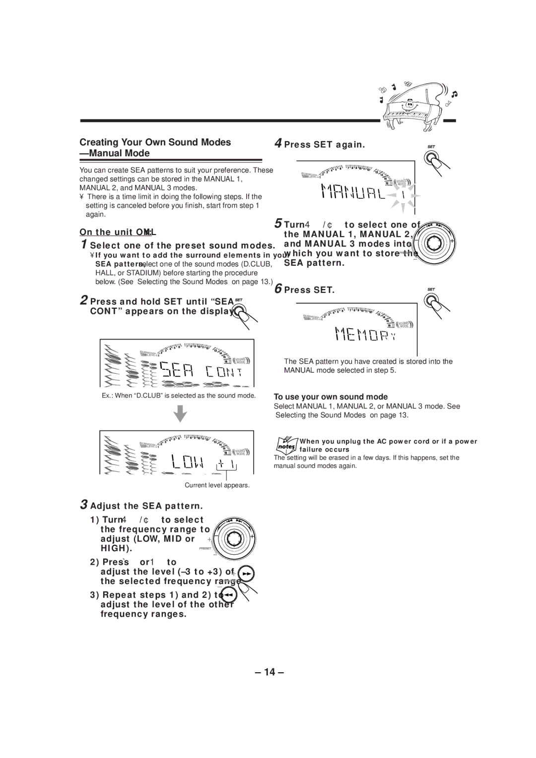 JVC GVT0057-016A manual Creating Your Own Sound Modes -Manual Mode, On the unit only Select one of the preset sound modes 