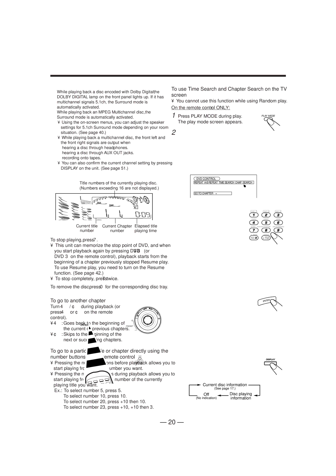 JVC GVT0057-016A, SP-DSC99TN manual To use Time Search and Chapter Search on the TV screen, To show the on-screen indication 