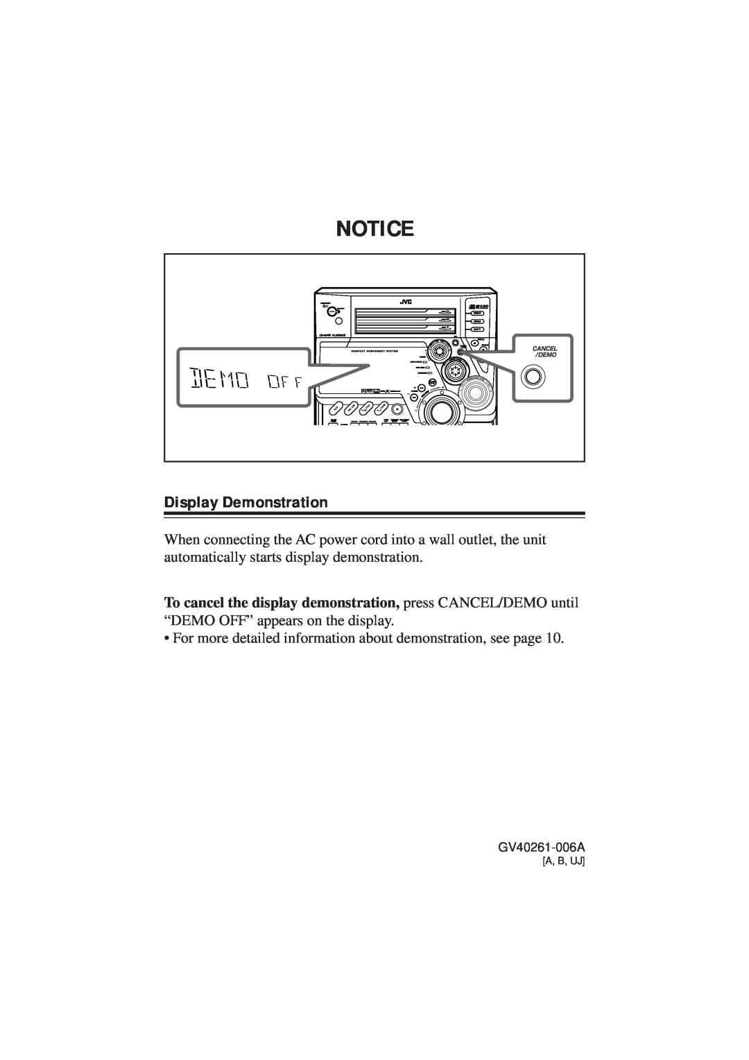 JVC SP-DSC99TN, GVT0057-016A manual Display Demonstration 