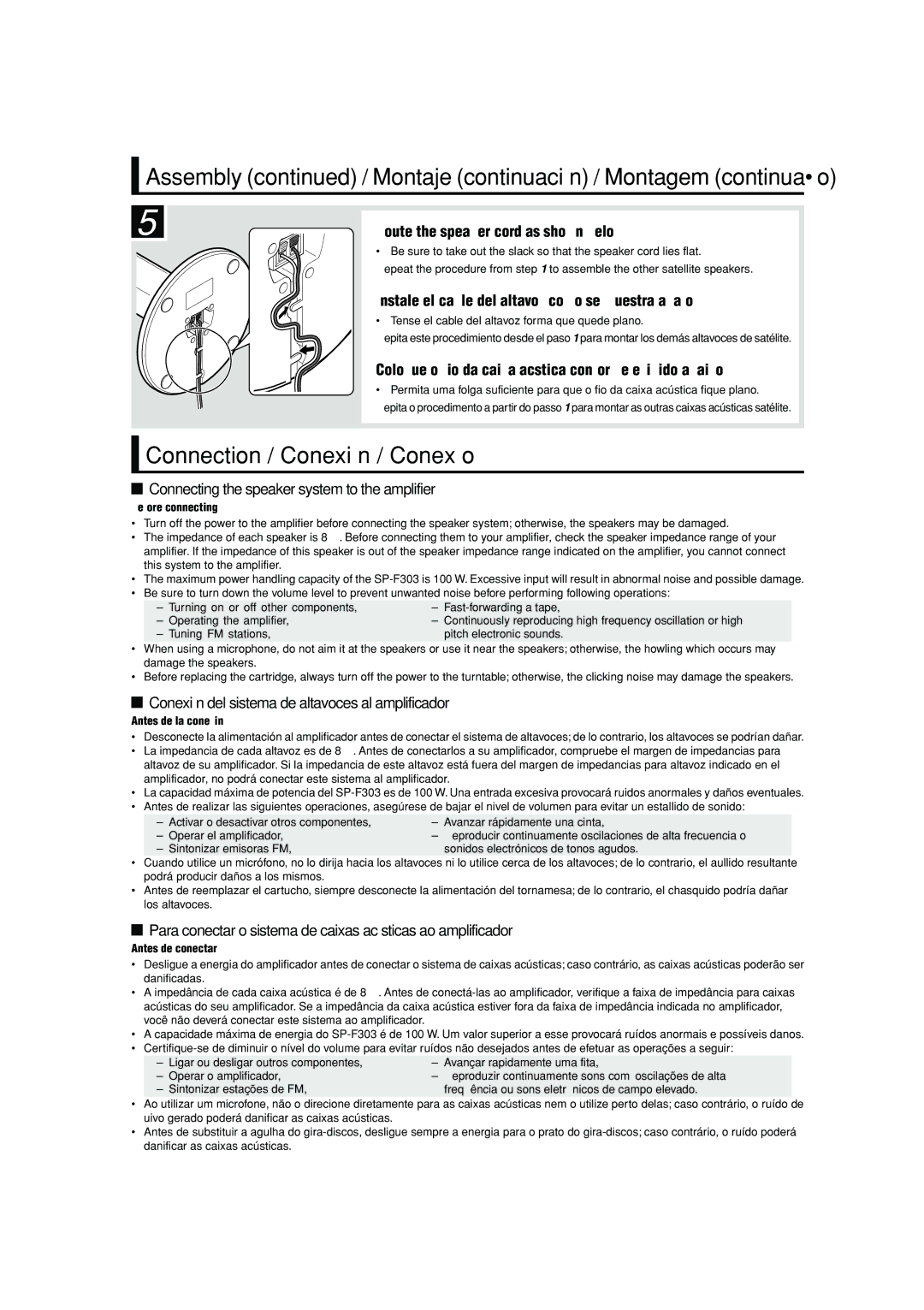 JVC SP-F303 manual Connection / Conexión / Conexão 