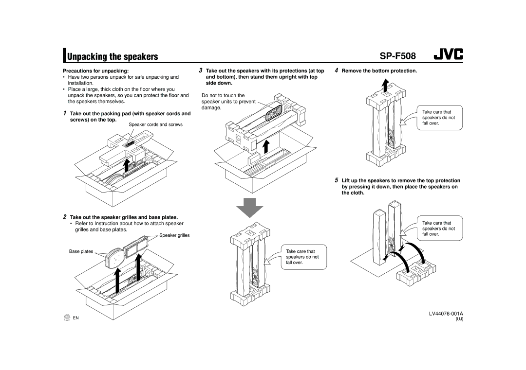 JVC manual Unpacking the speakers SP-F508 