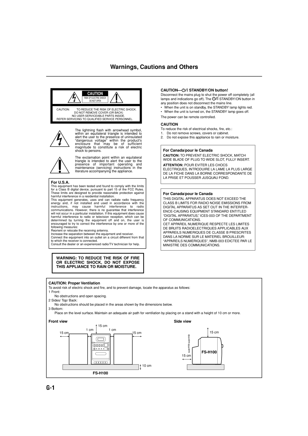 JVC CA-FSH100, SP-FSH100, FS-H100 manual Front view 