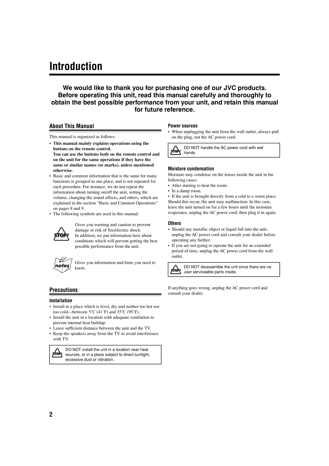 JVC FS-H100, SP-FSH100, CA-FSH100 manual Introduction, About This Manual, Precautions 