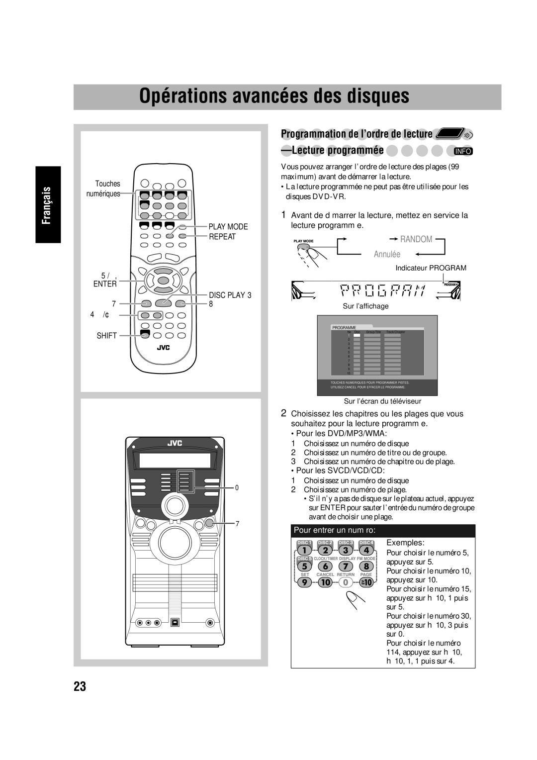 JVC SP-HXD77, CA-HXD77 manual Opérations avancées des disques, Pour les SVCD/VCD/CD 