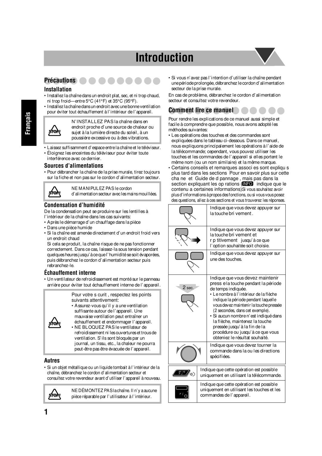 JVC SP-HXD77, CA-HXD77 manual Introduction, Précautions, Comment lire ce manuel 