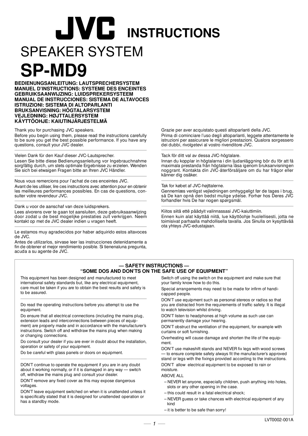 JVC SP-MD9 operating instructions 