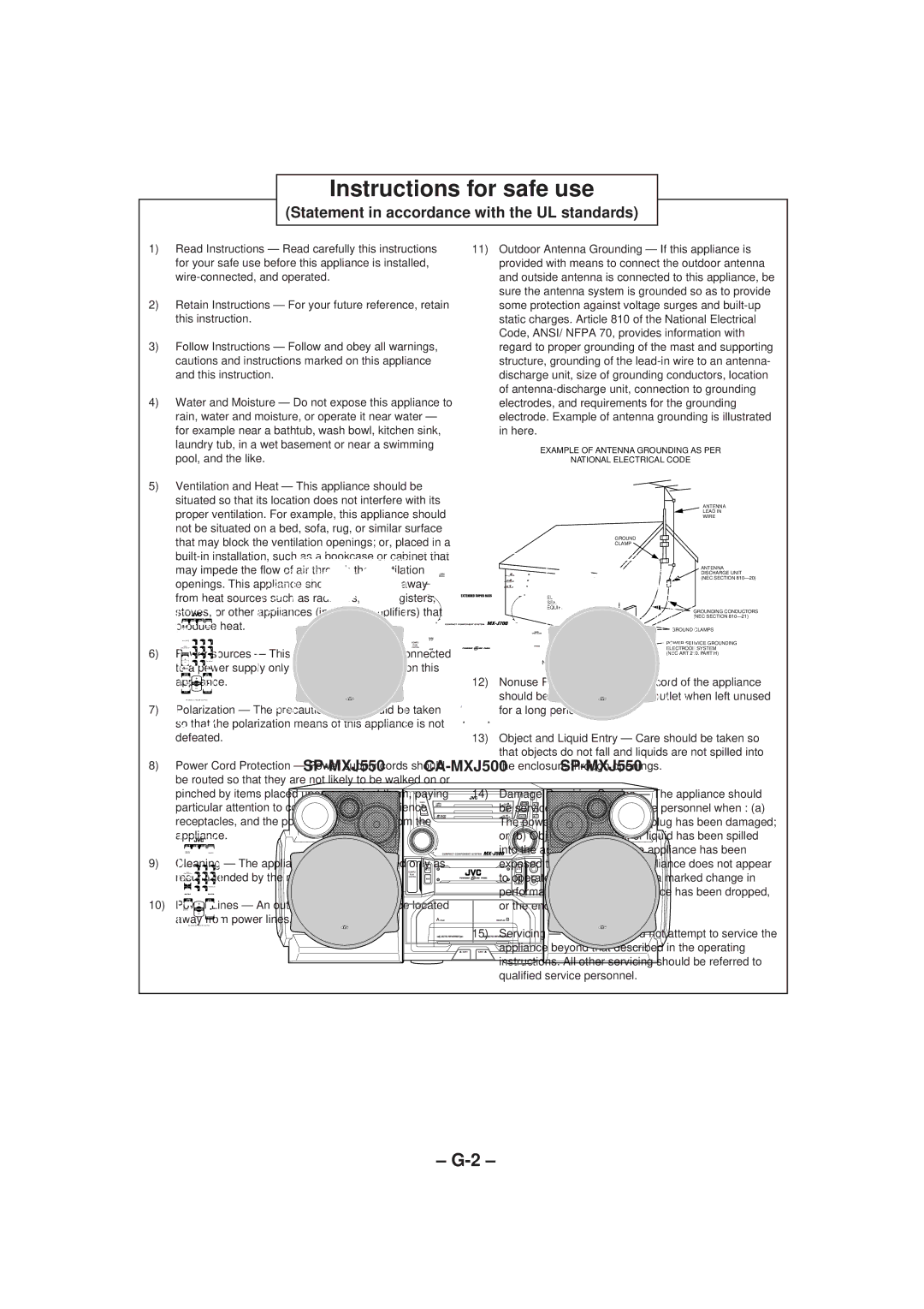 JVC SP-MXJ500, SP-MXJ700 manual Instructions for safe use 