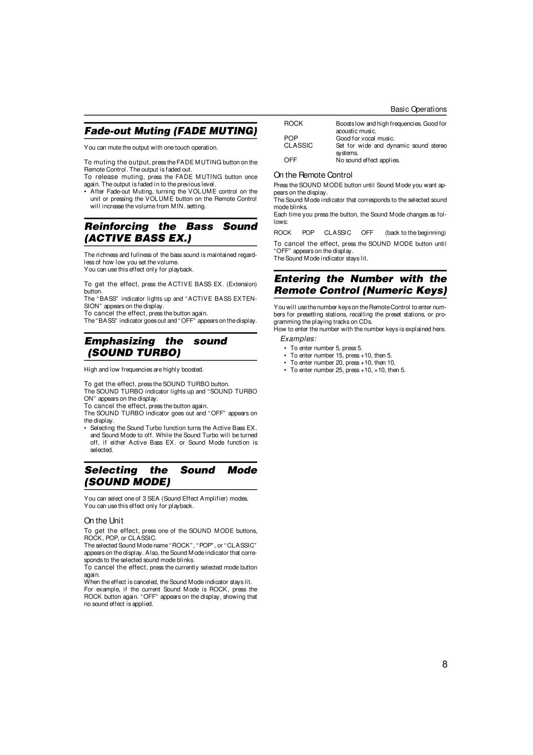 JVC CA-MXKA3, SP-MXKA3 manual Fade-out Muting Fade Muting, Reinforcing the Bass Sound Active Bass EX, Emphasizing the sound 