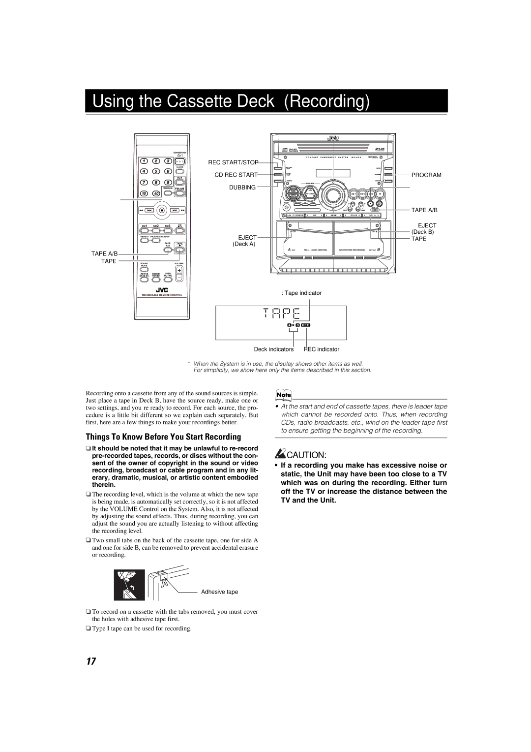 JVC SP-MXKA3, CA-MXKA3 manual Using the Cassette Deck Recording, Things To Know Before You Start Recording 