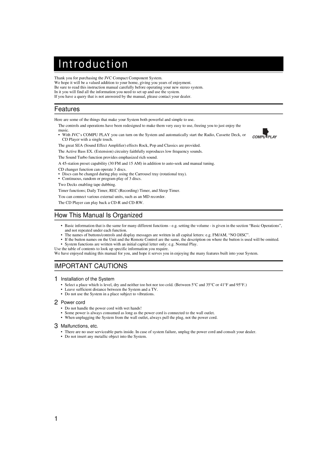 JVC SP-MXKA3, CA-MXKA3 manual Introduction, Features, How This Manual Is Organized 