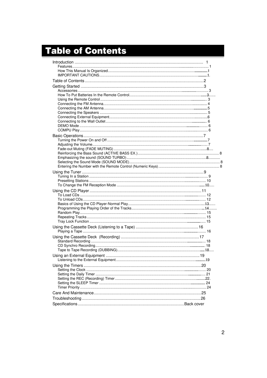 JVC CA-MXKA3, SP-MXKA3 manual Table of Contents 