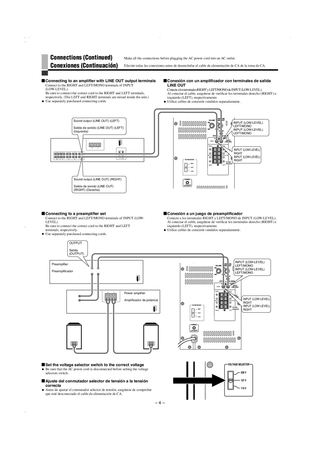 JVC SP-PW105WD manual Connections Conexiones Continuación 