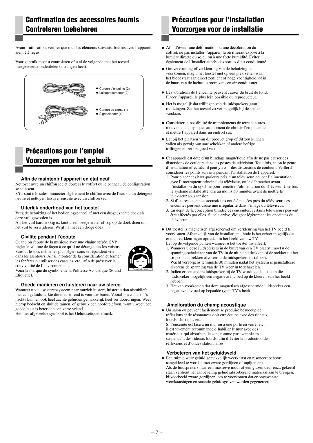 JVC SP-PW880 manual Précautions pour l’emploi Voorzorgen voor het gebruik 