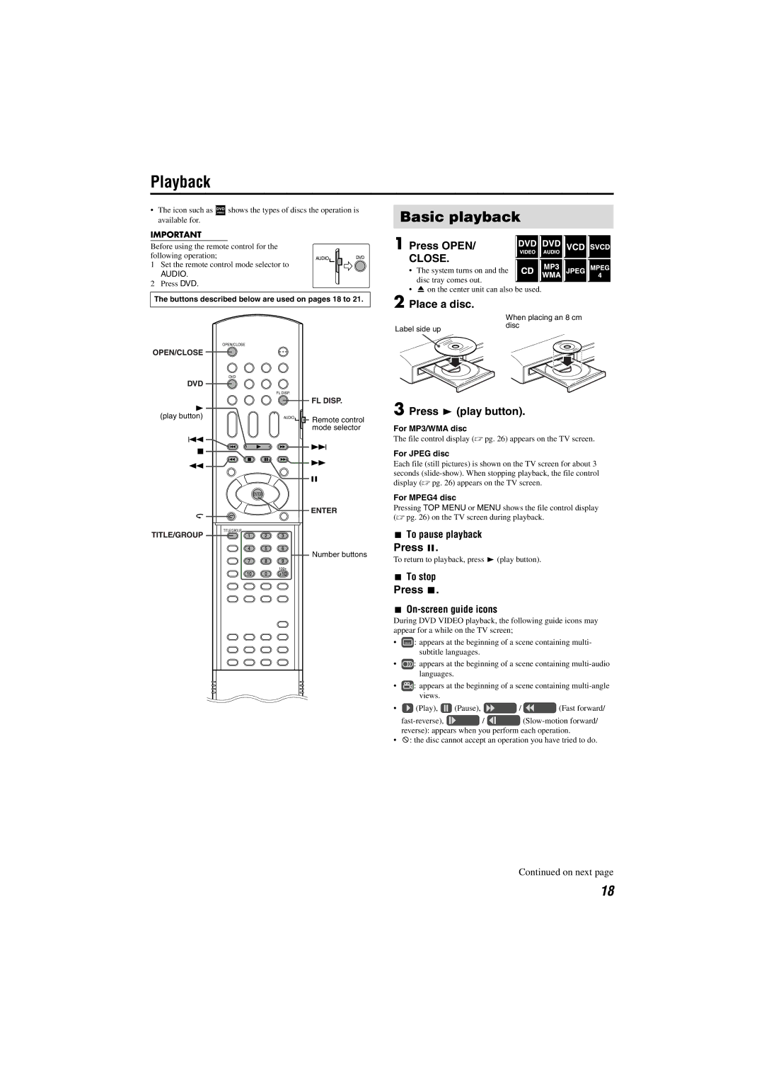 JVC SP-THS5F, SP-PWS51, XV-THS51, SP-THM303S, SP-THM303C, SP-THM303F, SP-THS5S, SP-THS5C manual Playback, Basic playback 