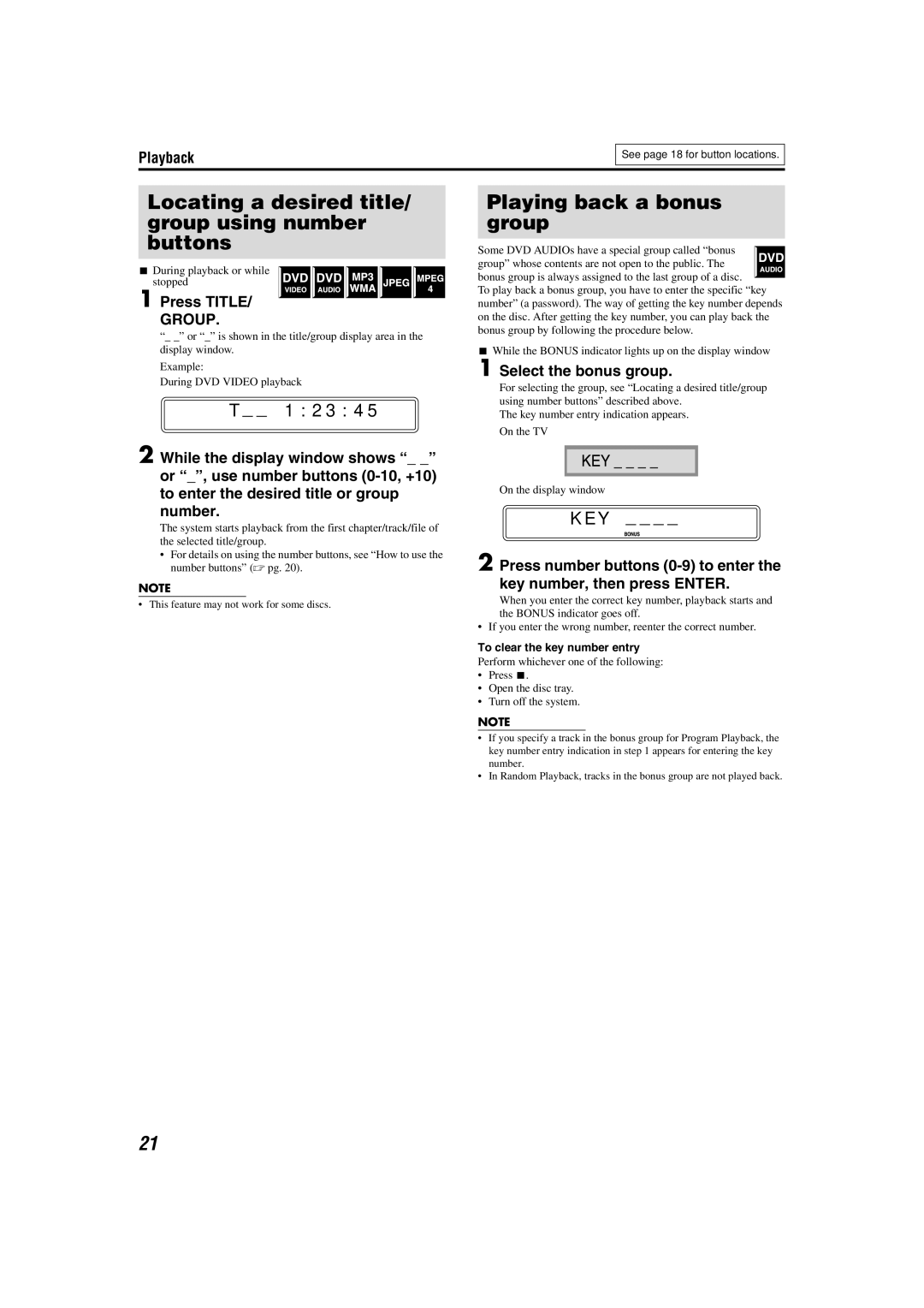 JVC SP-THM303F manual Locating a desired title/ group using number buttons, Playing back a bonus group, 2 3 4, Press Title 