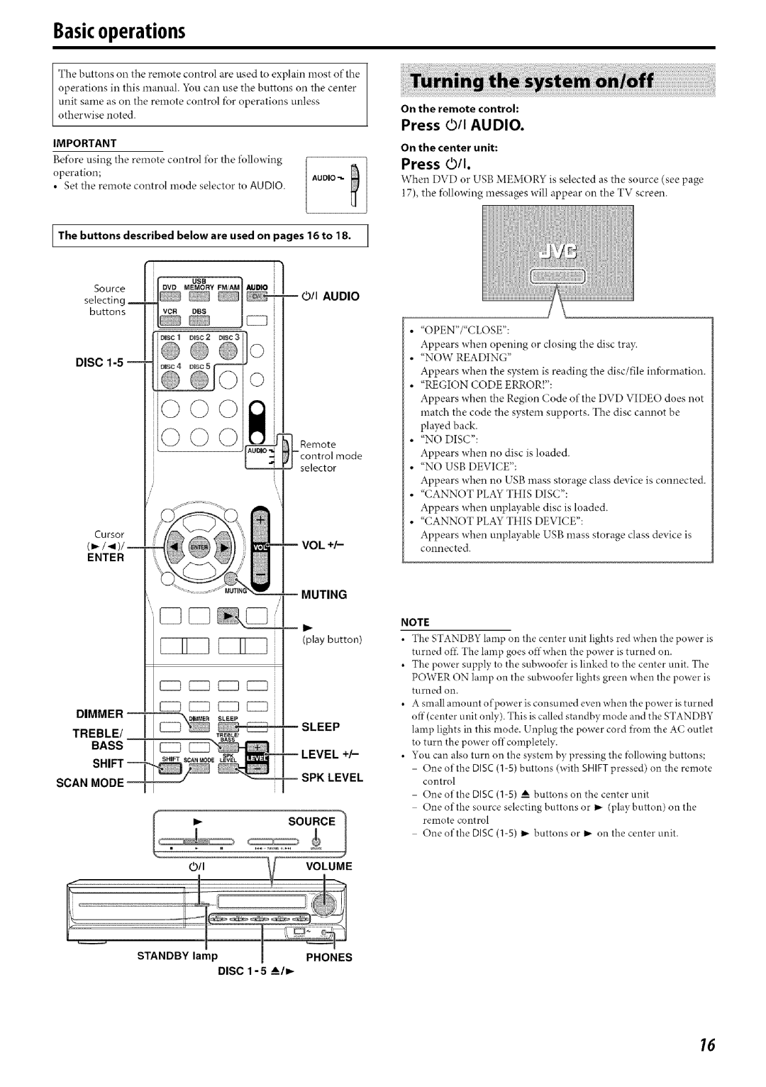 JVC SP-PWC60, SP-THC60S, SP-THC60F, SP-THC40S, SP-THC40F, SP-THC40C, SP-THC60C, SP-THC50S manual Basicoperations, Press /I Audio 