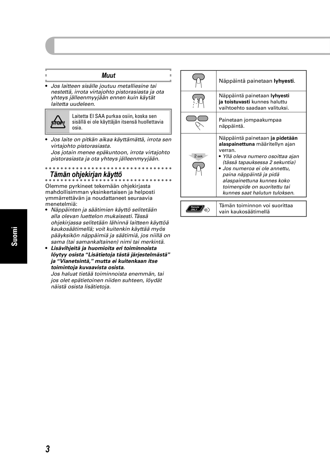JVC SP-UXEP25, CA-UXEP25 manual Tämän ohjekirjan käyttö, Muut, Suomi 