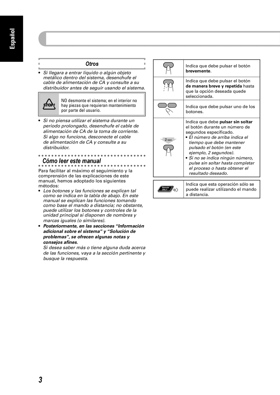 JVC CA-UXEP25, SP-UXEP25 Cómo leer este manual, Otros, de manera breve y repetida hasta, Español 