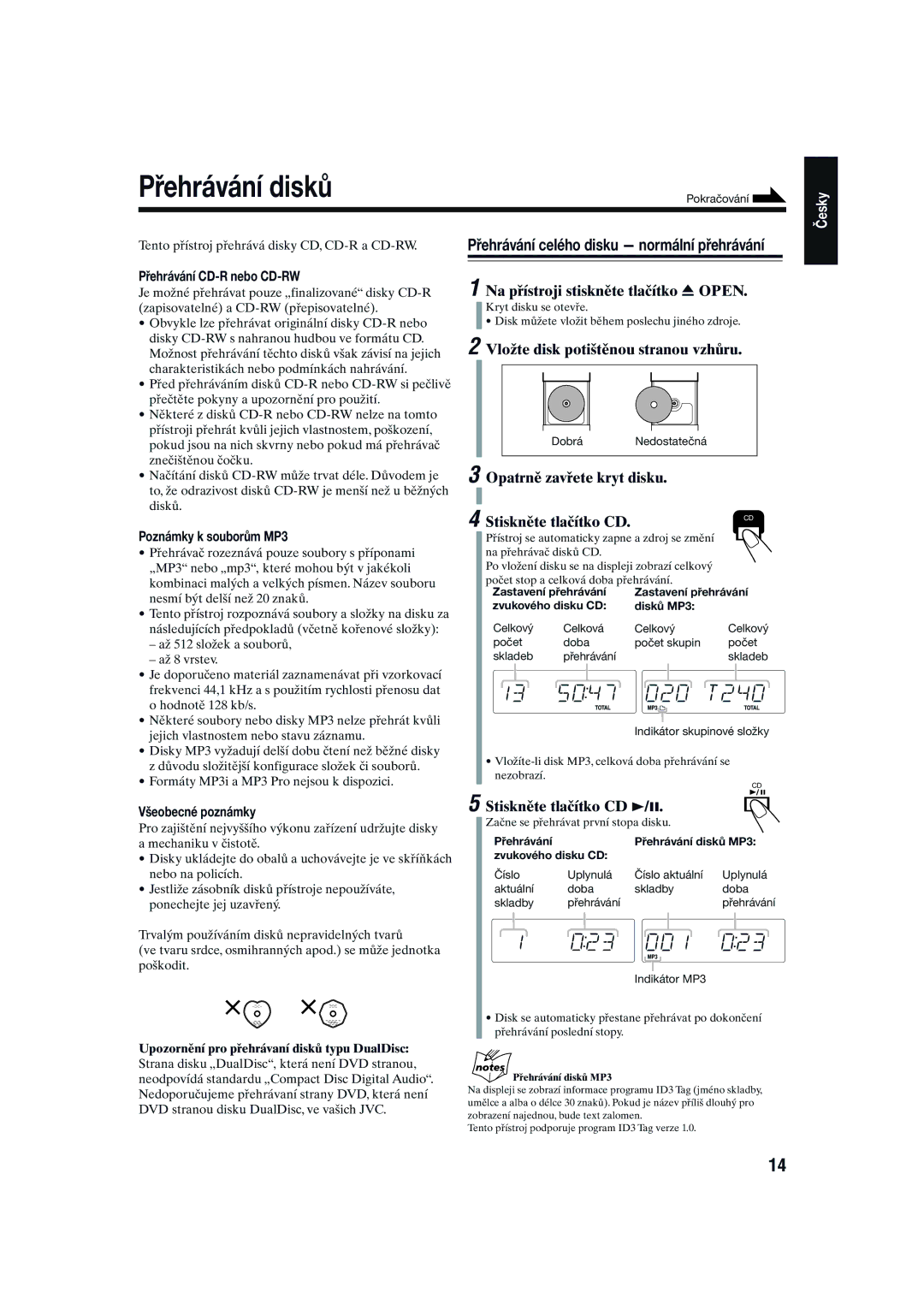 JVC CA-UXG1, SP-UXG1 manual Přehrávání disků, Přehrávání celého disku normální přehrávání 