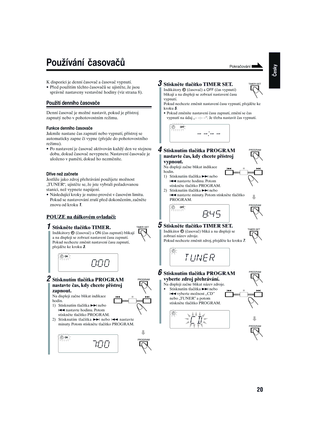 JVC CA-UXG1, SP-UXG1 manual Používání časovačů, Použití denního časovače 