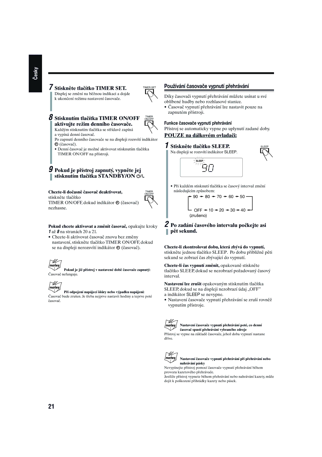 JVC SP-UXG1 Používání časovače vypnutí přehrávání, Stisknutím tlačítka Timer ON/OFF, Aktivujte režim denního časovače 