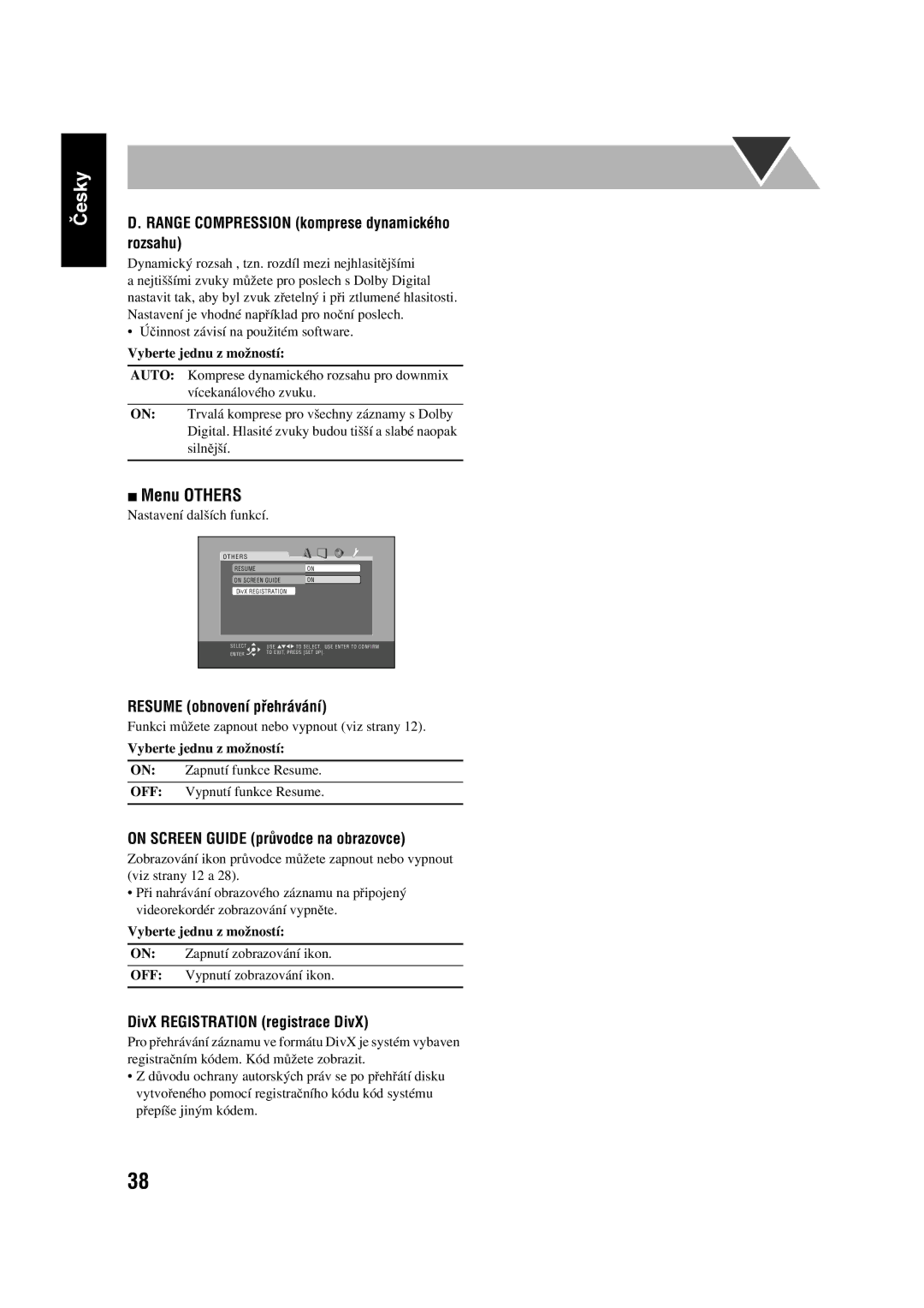 JVC SP-UXGD7, CA-UXGD7 manual Menu Others, Range Compression komprese dynamického rozsahu, Resume obnovení přehrávání 