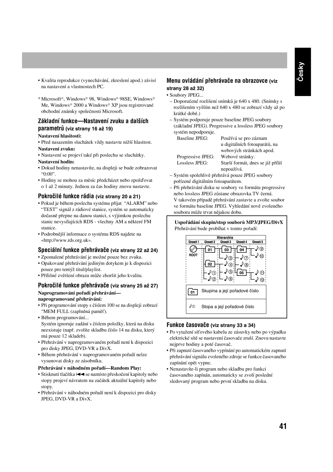 JVC CA-UXGD7, SP-UXGD7 manual Pokročilé funkce rádia viz strany 20 a, Speciální funkce přehrávače viz strany 22 až 