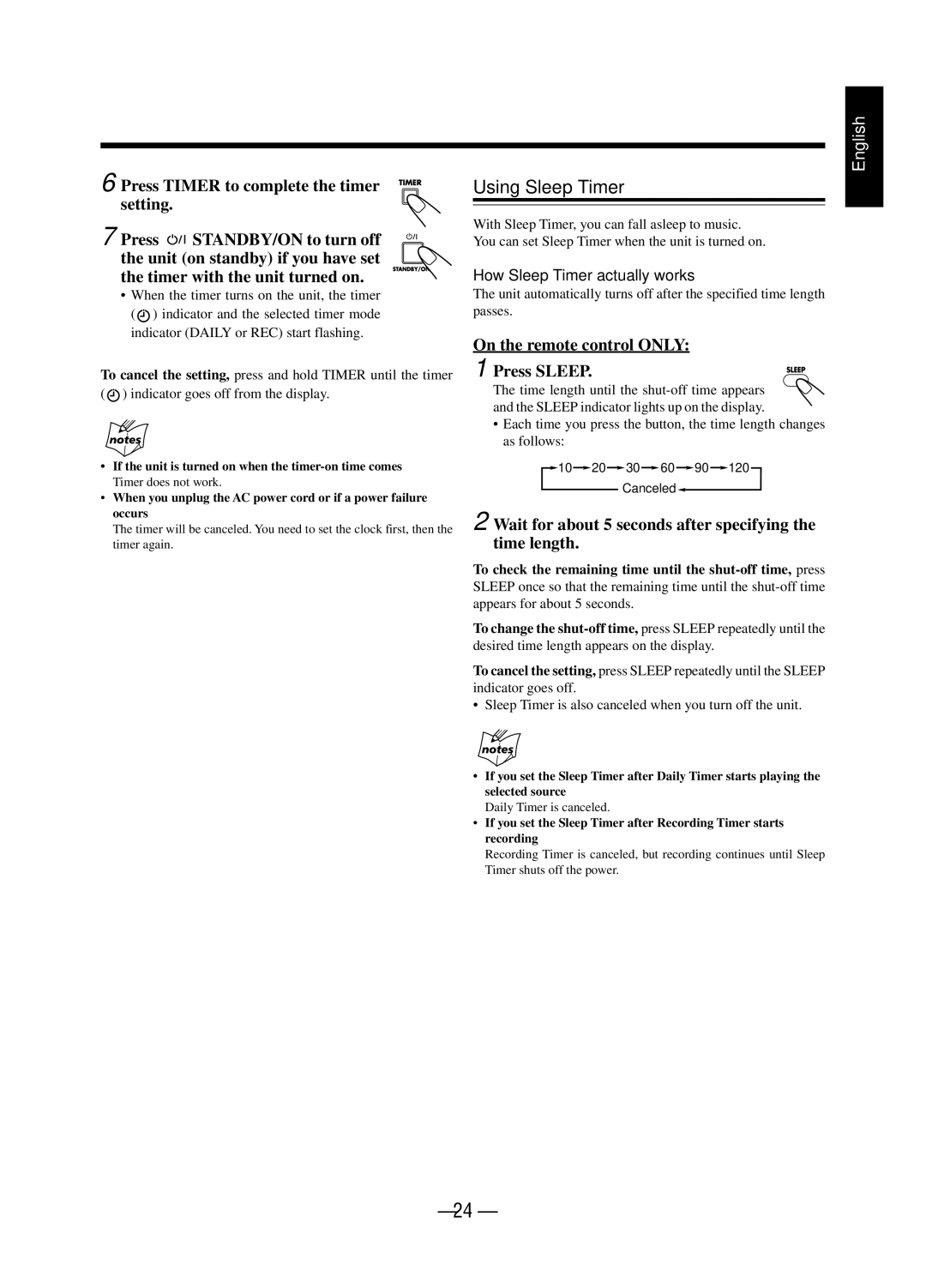 JVC A-UXP38V, SP-UXP38V manual Using Sleep Timer, On the remote control only Press Sleep, How Sleep Timer actually works 