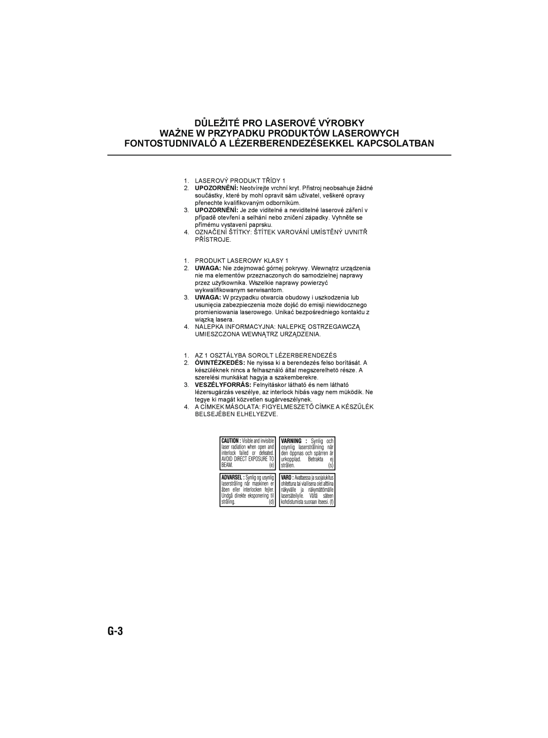 JVC SP-UXS77, CA-UXS77 manual Důležité Pro Laserové Výrobky, Ważne W Przypadku Produktów Laserowych 