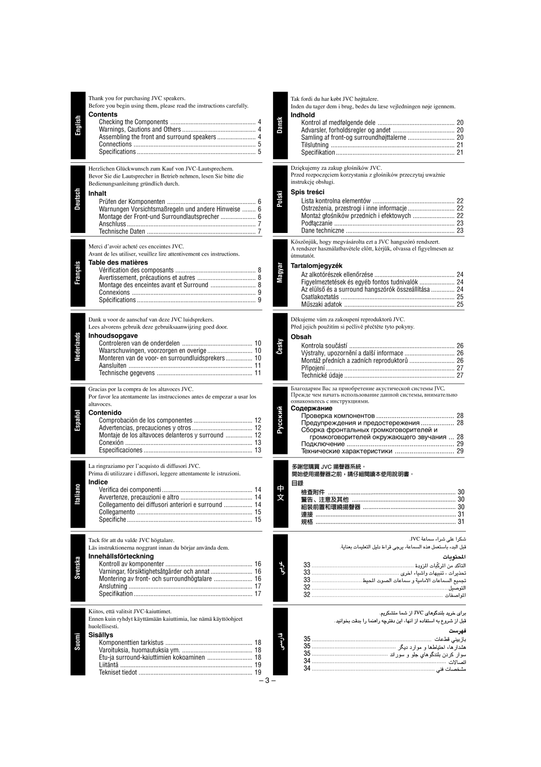 JVC SP-XF51 manual Contents 