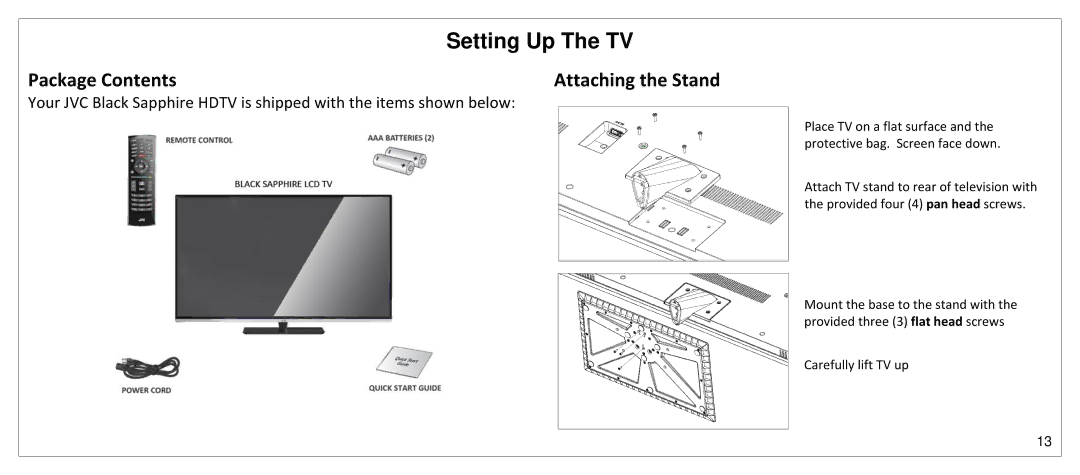 JVC SP55MC manual Setting Up The TV, Package Contents 