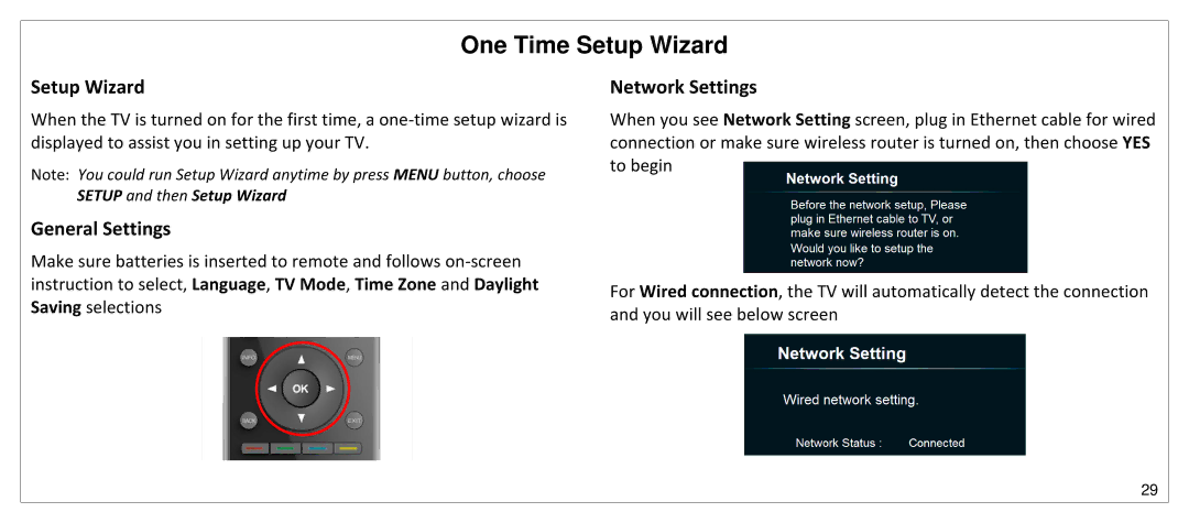 JVC SP55MC manual One Time Setup Wizard, General Settings, Network Settings 