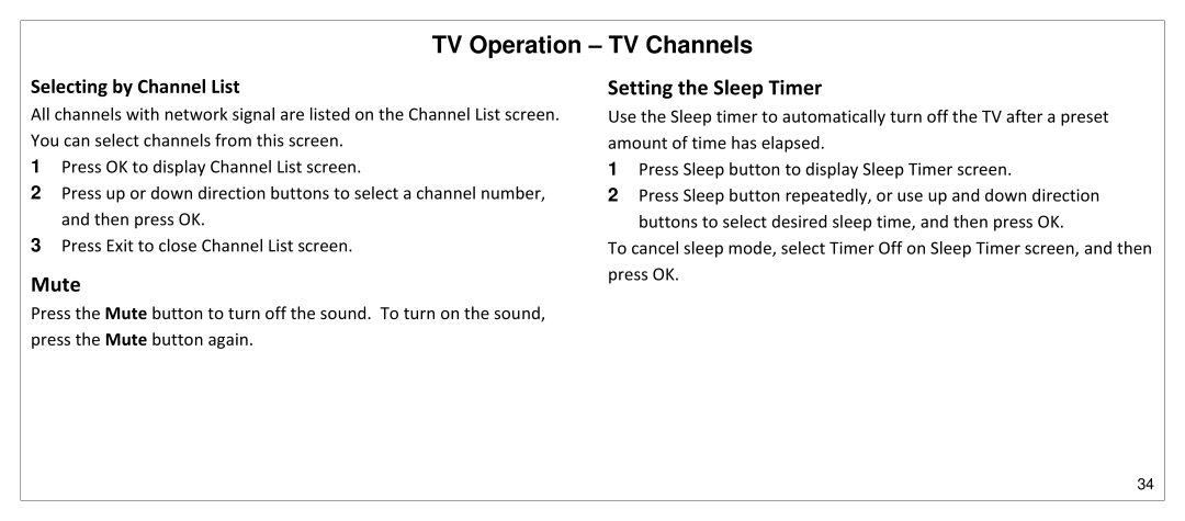 JVC SP55MC manual Mute, Setting the Sleep Timer, Selecting by Channel List 