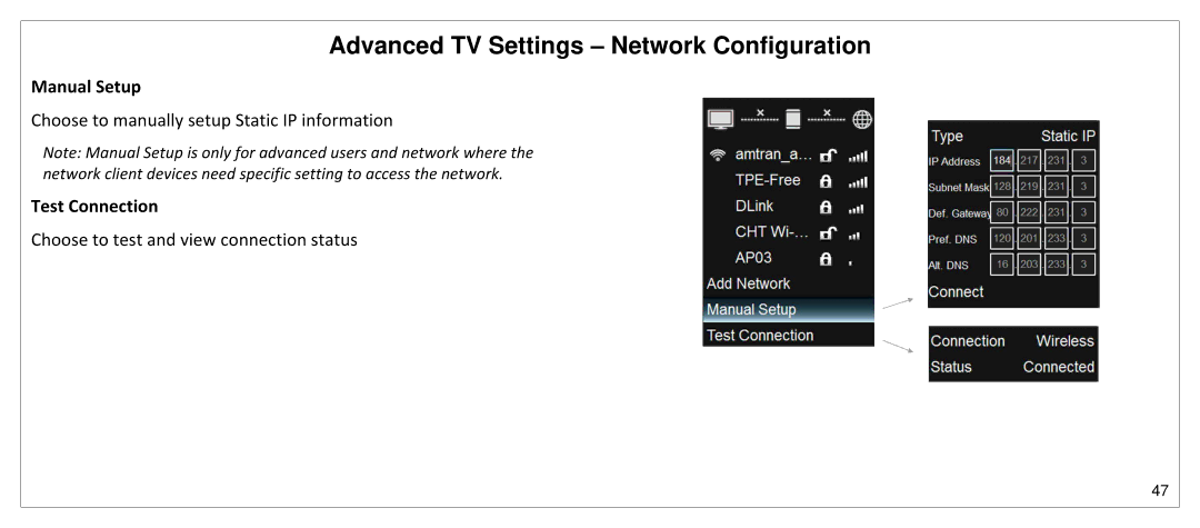 JVC SP55MC manual Manual Setup, Test Connection 