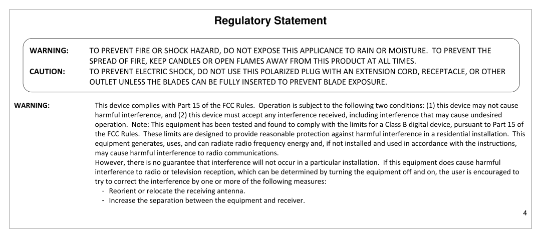 JVC SP55MC manual Regulatory Statement 