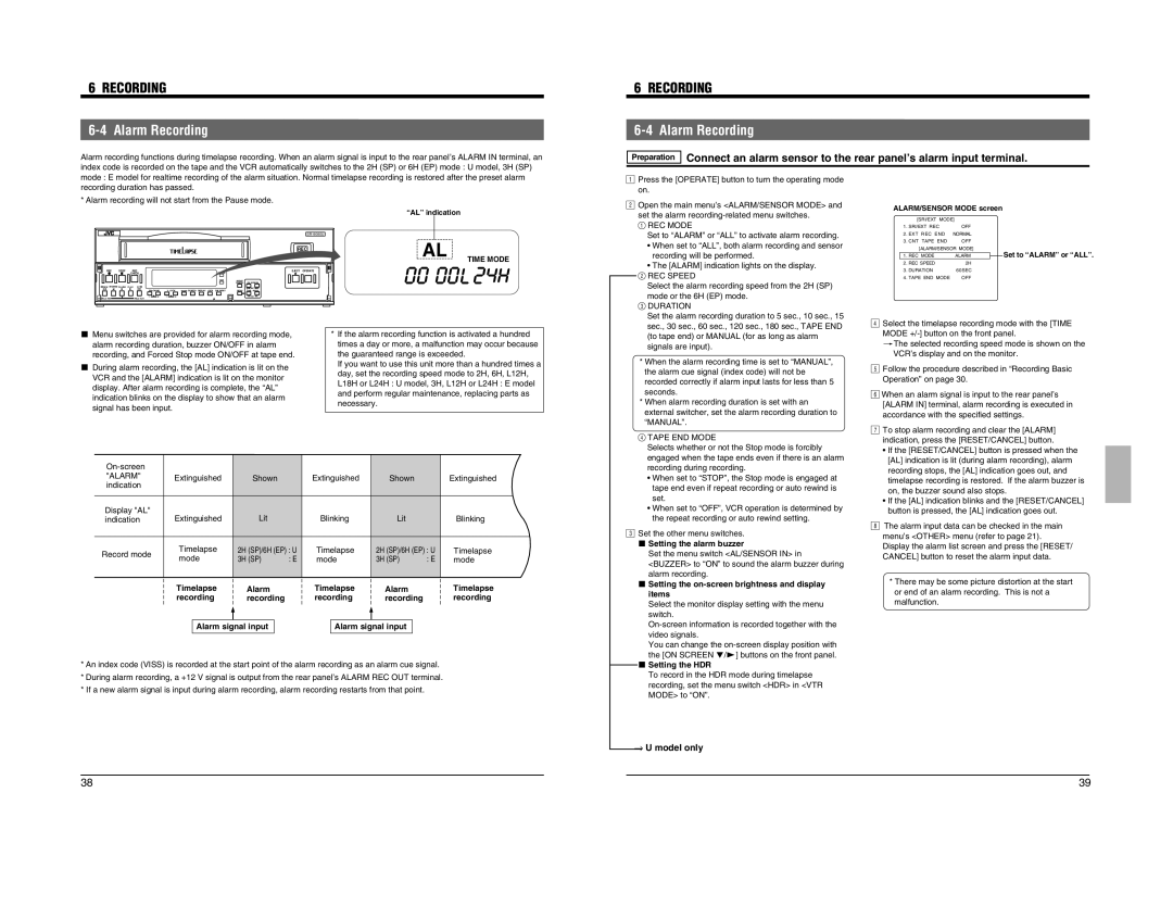 JVC SR-9080 appendix Alarm Recording 