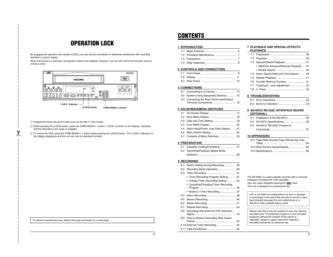 JVC SR-9080 appendix Contents 