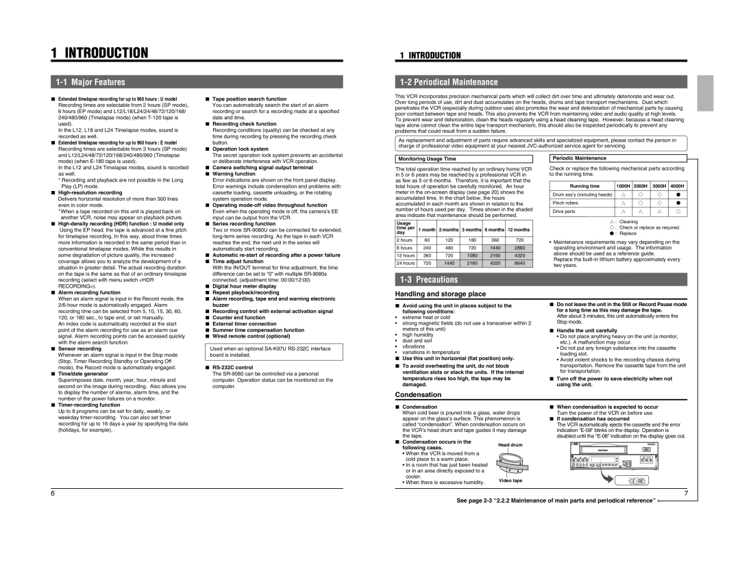 JVC SR-9080 appendix Introduction, Major Features, Periodical Maintenance 